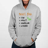 Sweat Capuche Adulte 100% bio eau malt houblon levure Gris