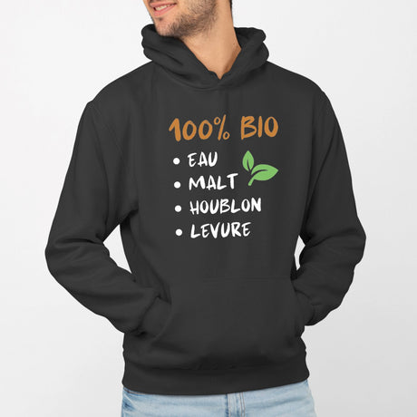 Sweat Capuche Adulte 100% bio eau malt houblon levure Noir