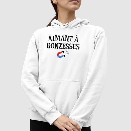 Sweat Capuche Adulte Aimant à gonzesses Blanc