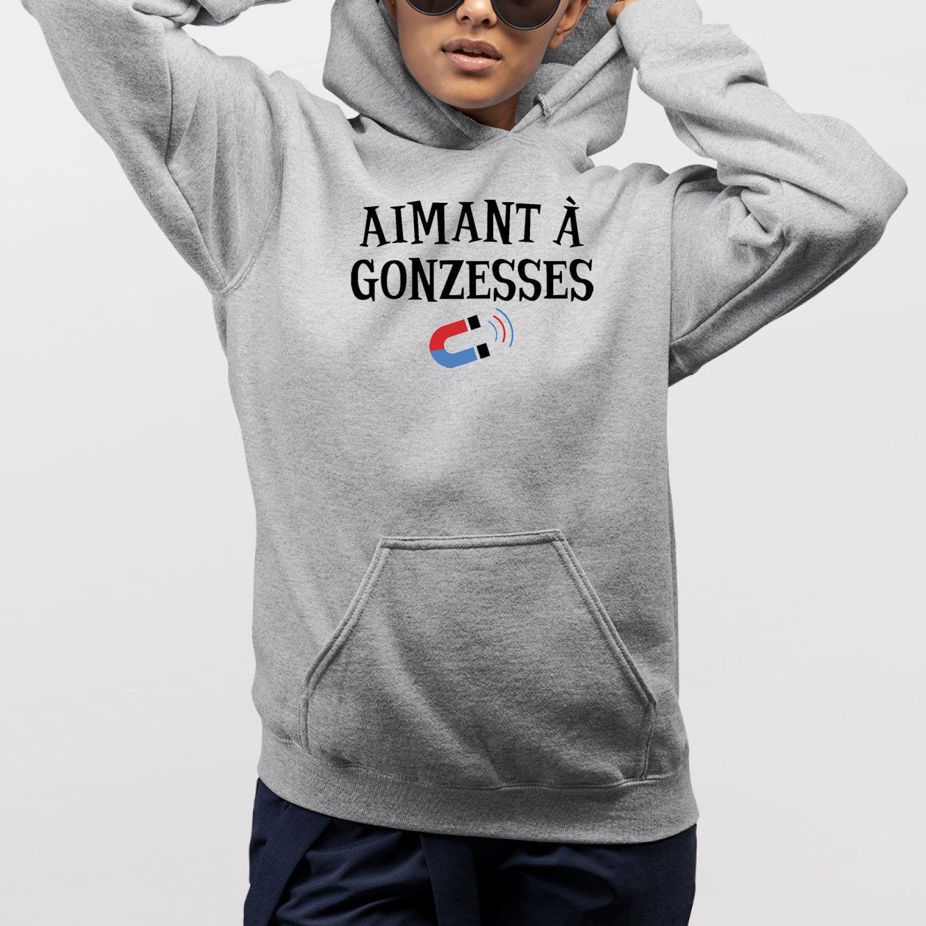 Sweat Capuche Adulte Aimant à gonzesses Gris