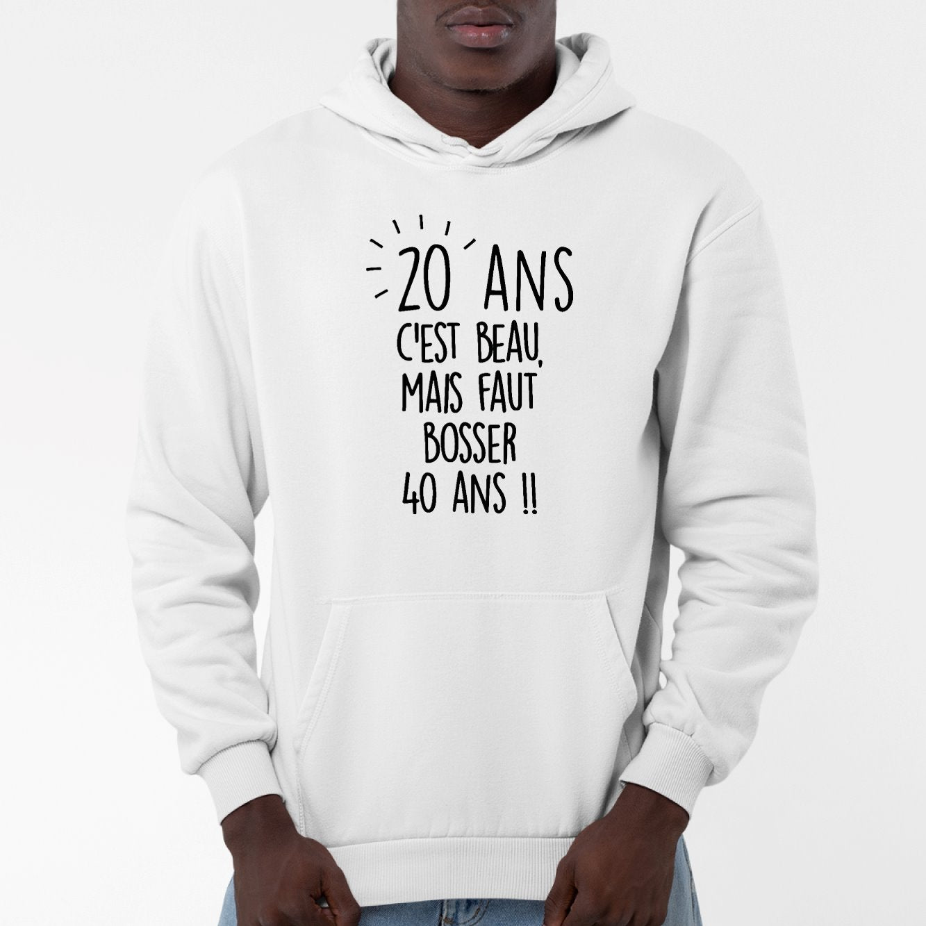 Sweat Capuche Adulte Anniversaire 20 ans Blanc