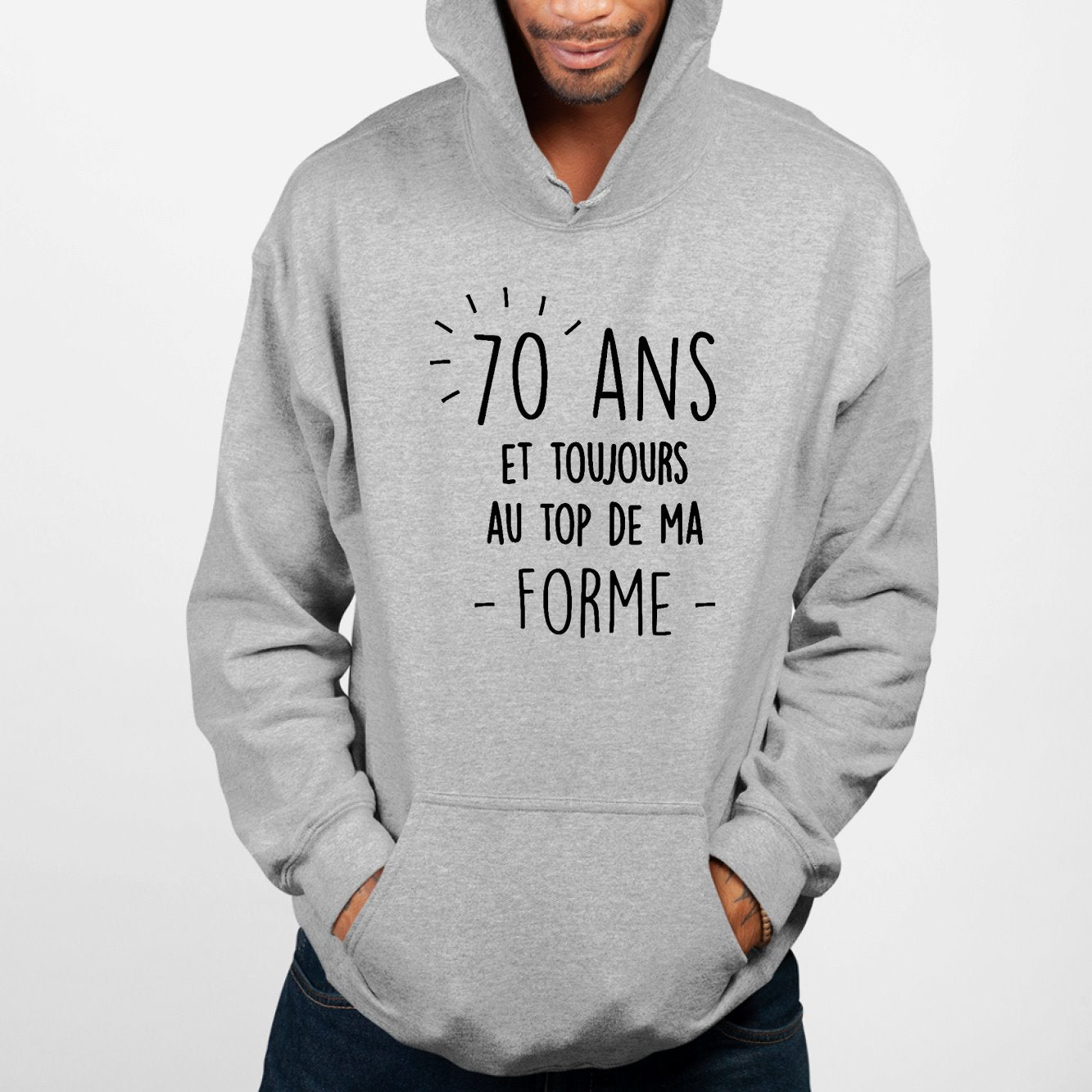 Sweat Capuche Adulte Anniversaire 70 ans Gris