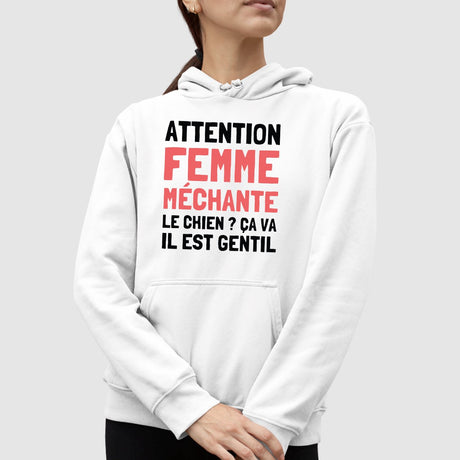 Sweat Capuche Adulte Attention femme méchante Blanc