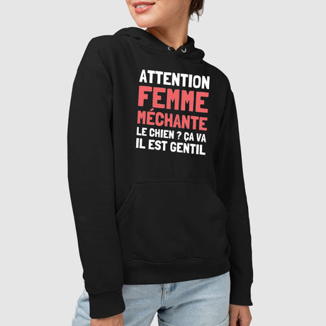 Sweat Capuche Adulte Attention femme méchante Noir