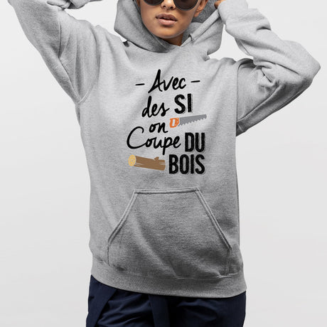 Sweat Capuche Adulte Avec des si on coupe du bois Gris