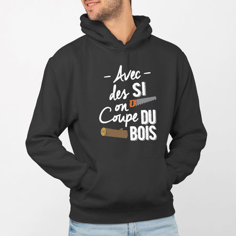 Sweat Capuche Adulte Avec des si on coupe du bois Noir