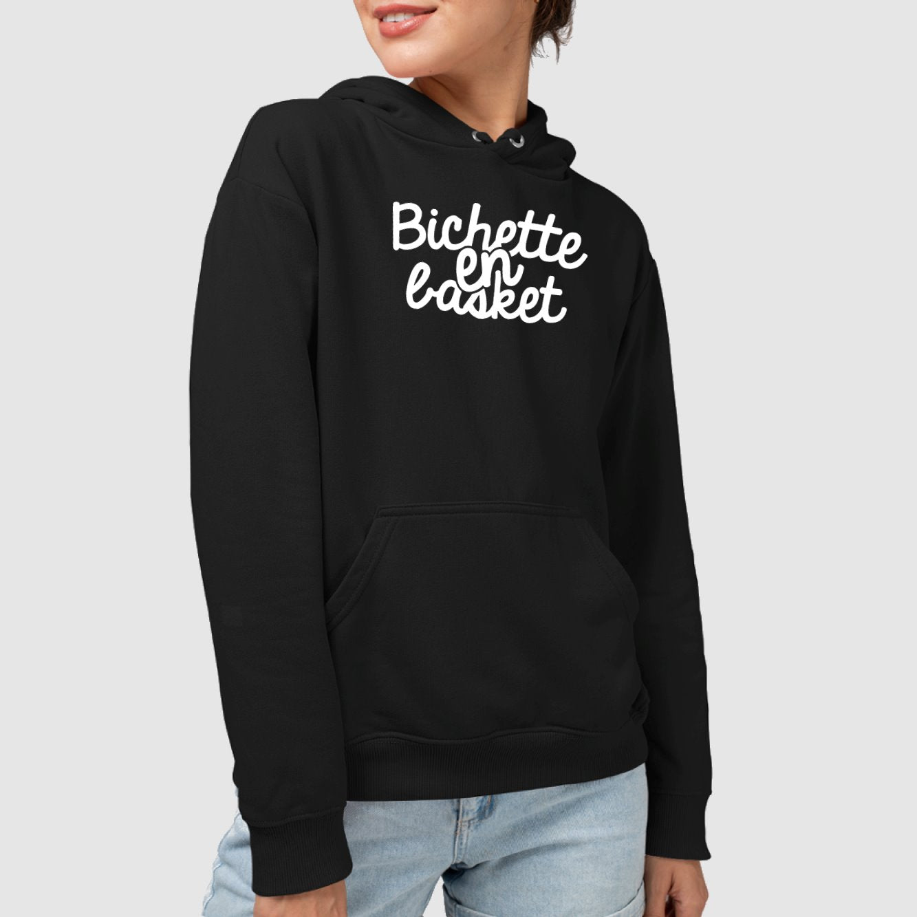 Sweat Capuche Adulte Bichette en basket Noir