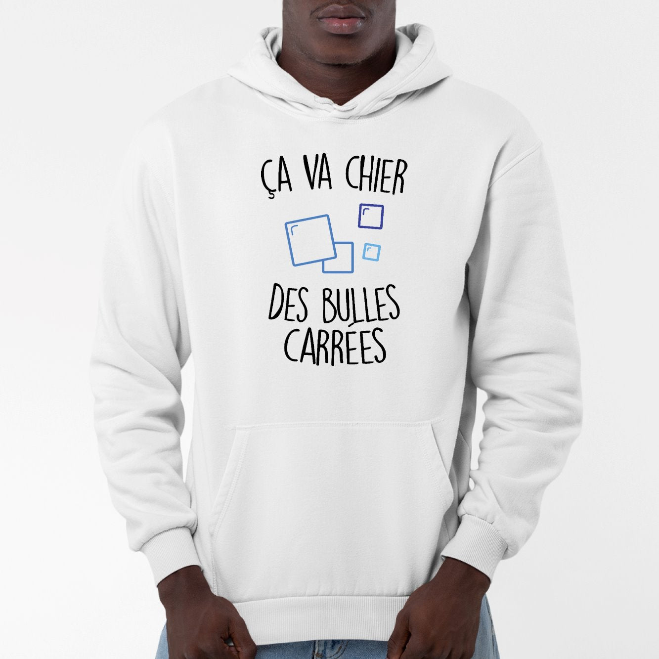 Sweat Capuche Adulte Ça va chier des bulles carrées Blanc