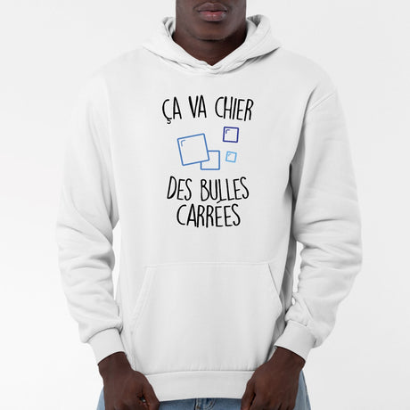 Sweat Capuche Adulte Ça va chier des bulles carrées Blanc