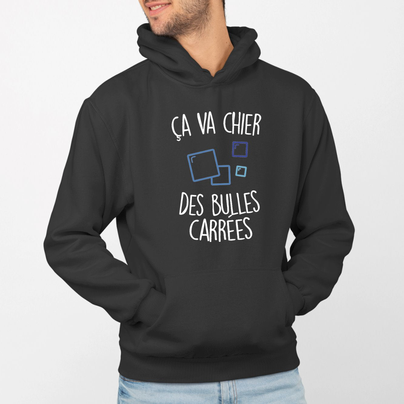 Sweat Capuche Adulte Ça va chier des bulles carrées Noir