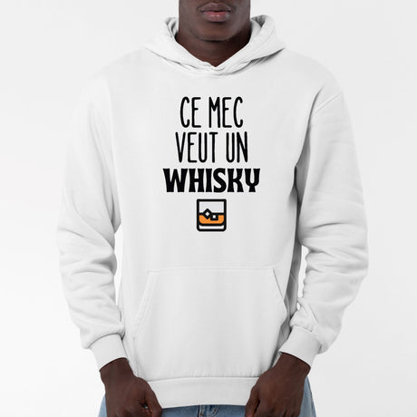 Sweat Capuche Adulte Ce mec veut un whisky Blanc