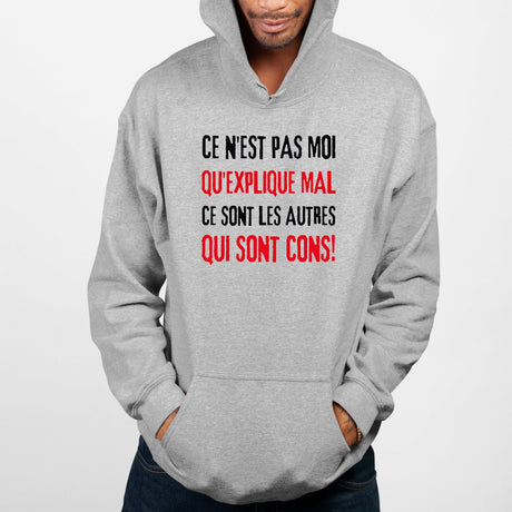 Sweat Capuche Adulte Ce n'est pas moi qui explique mal Gris