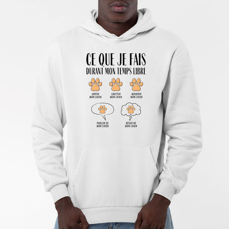 Sweat Capuche Adulte Ce que je fais durant mon temps libre Chien Blanc