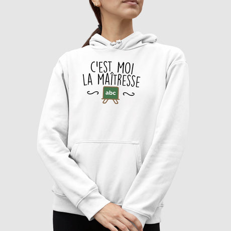 Sweat Capuche Adulte C'est moi la maîtresse Blanc