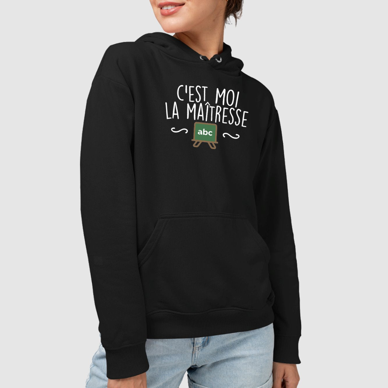 Sweat Capuche Adulte C'est moi la maîtresse Noir