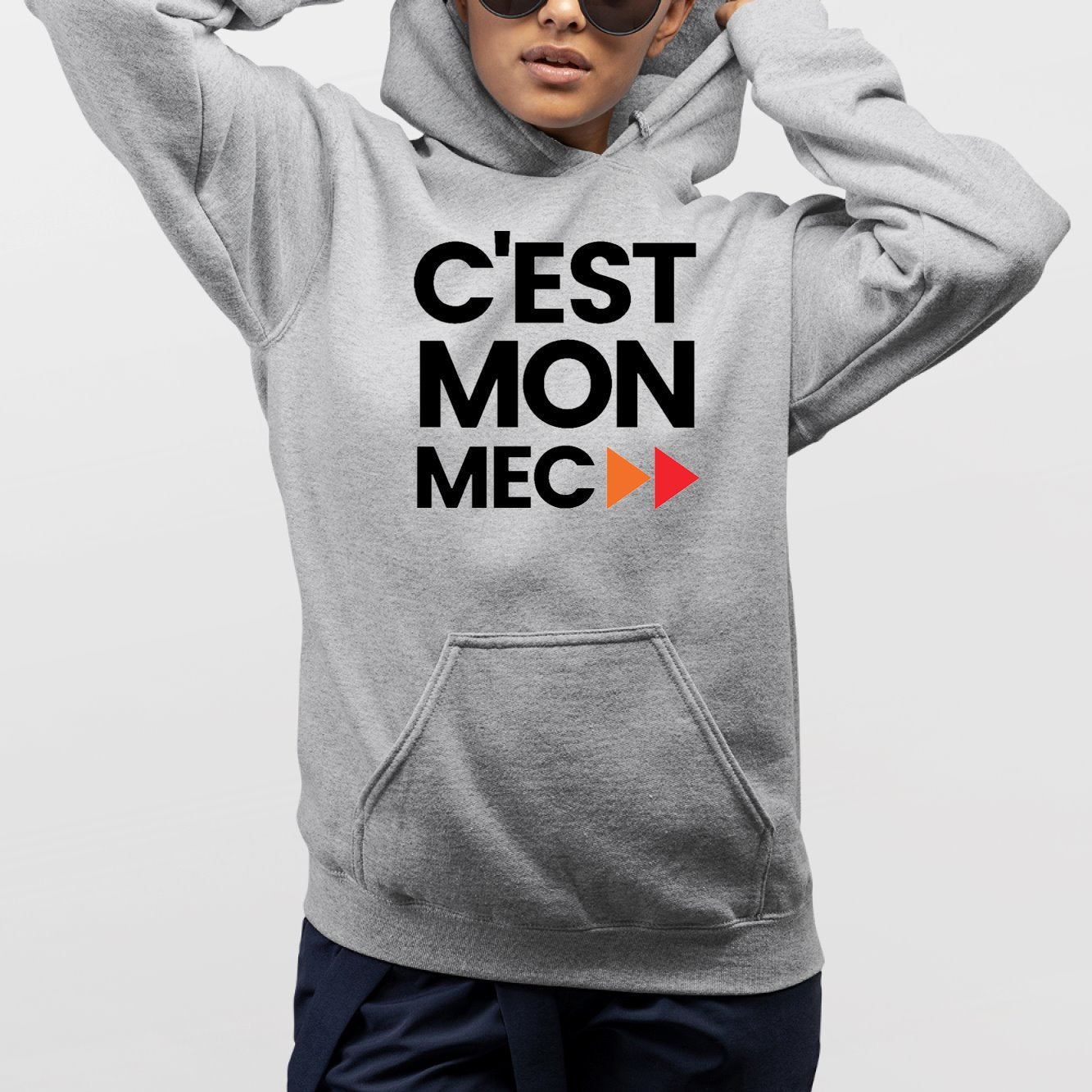 Sweat Capuche Adulte C'est mon mec Gris