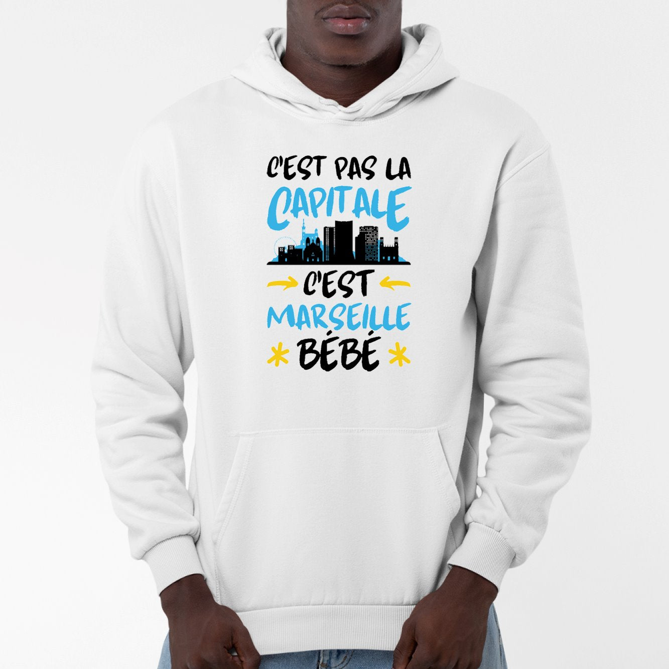 Sweat Capuche Adulte C'est pas la capitale c'est Marseille bébé Blanc