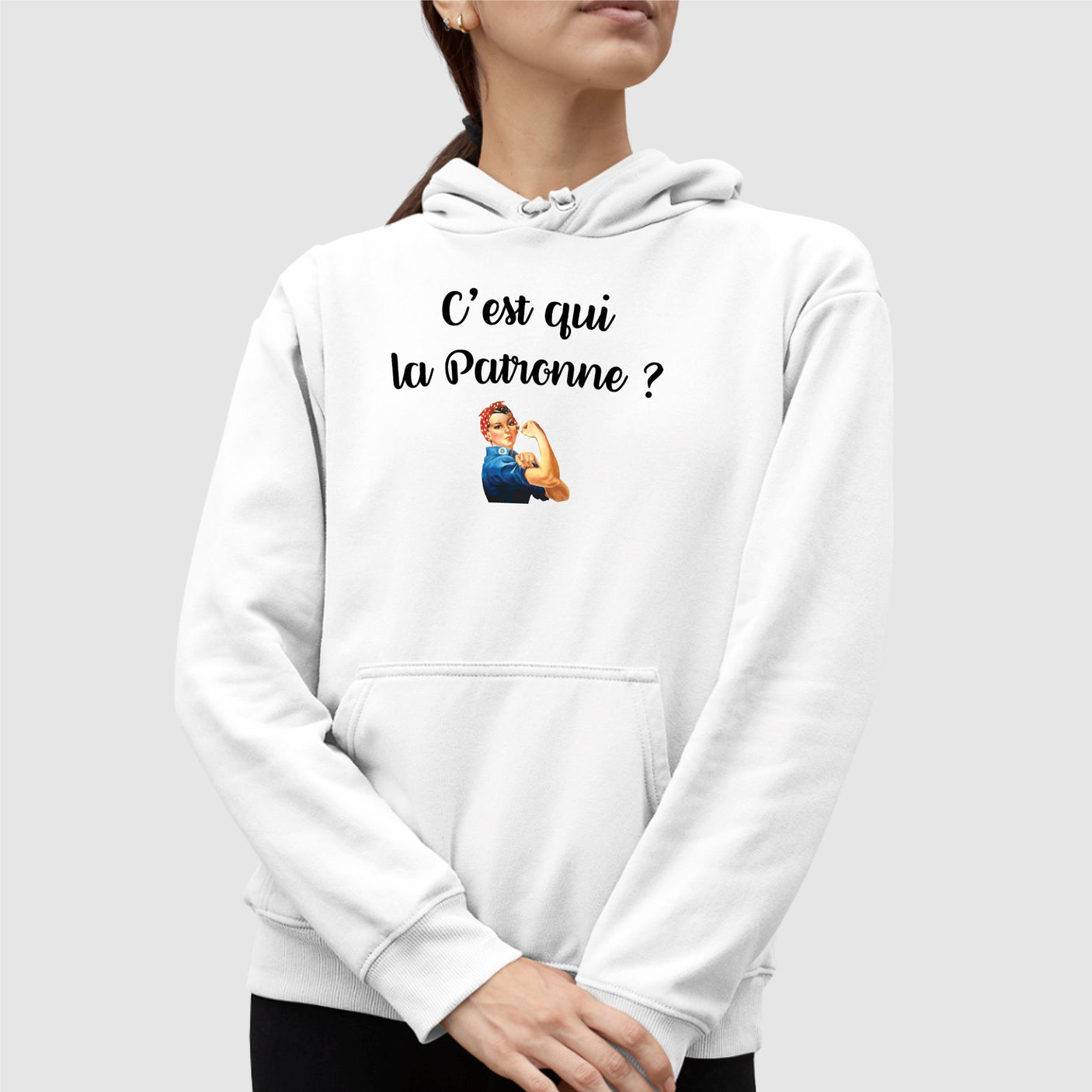 Sweat Capuche Adulte C'est qui la patronne Blanc