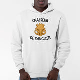 Sweat Capuche Adulte Chasseur de sanglier Blanc