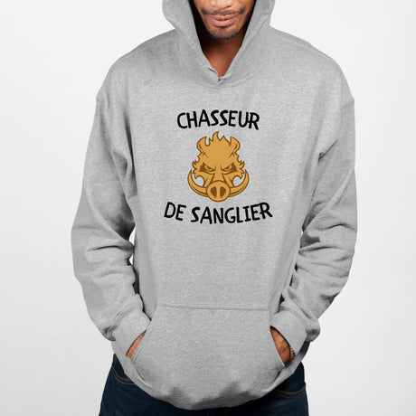 Sweat Capuche Adulte Chasseur de sanglier Gris