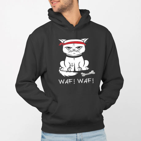 Sweat Capuche Adulte Chat bad boy Noir