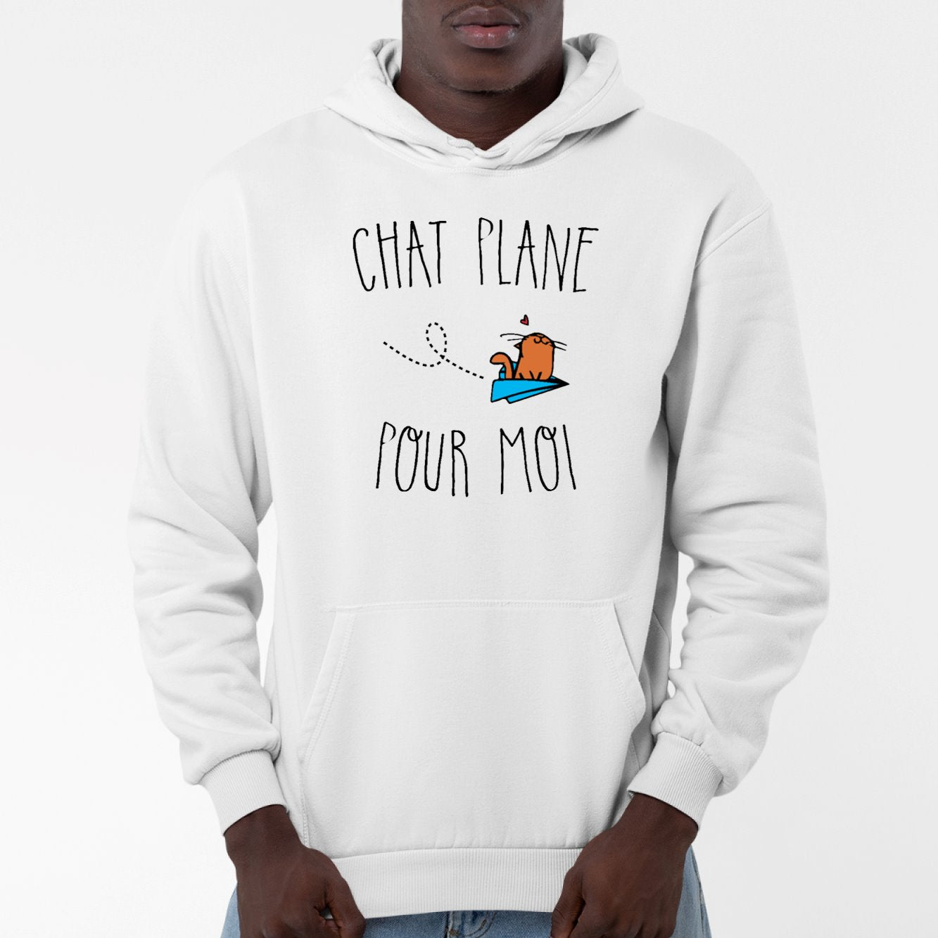 Sweat Capuche Adulte Chat plane pour moi Blanc