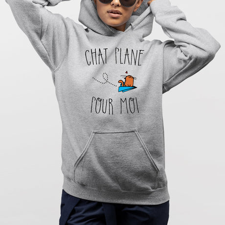 Sweat Capuche Adulte Chat plane pour moi Gris