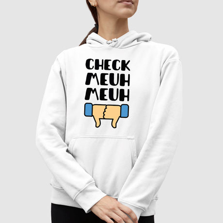 Sweat Capuche Adulte Check meuh meuh Blanc