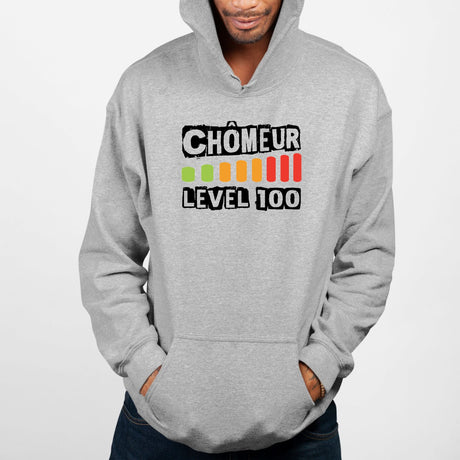 Sweat Capuche Adulte Chômeur level 100 Gris