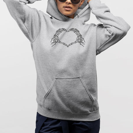 Sweat Capuche Adulte Coeur mains squelette Gris