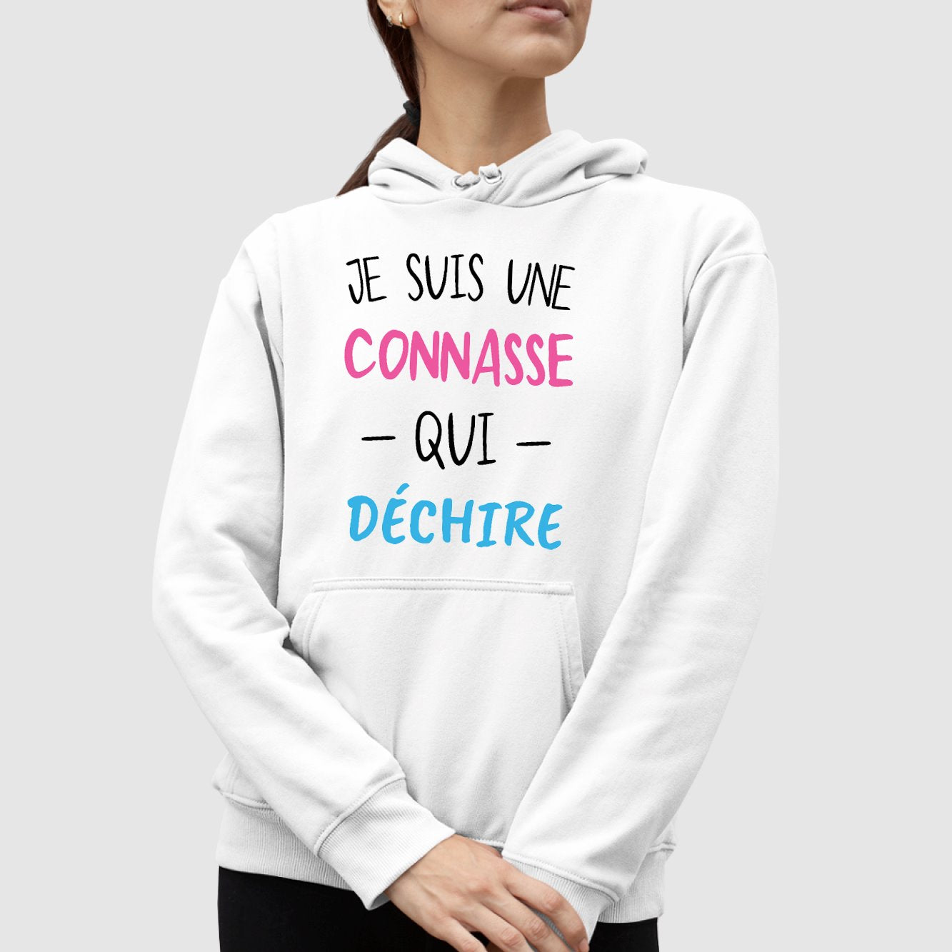 Sweat Capuche Adulte Connasse qui déchire Blanc