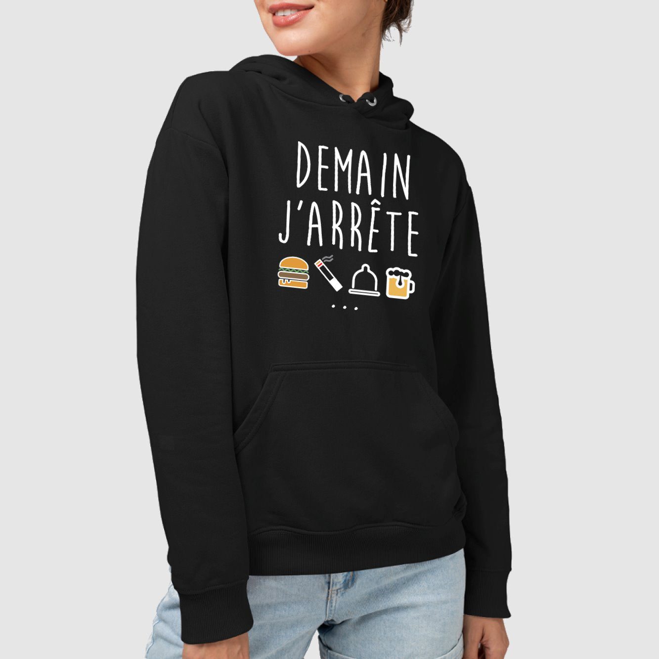 Sweat Capuche Adulte Demain j'arrête Noir