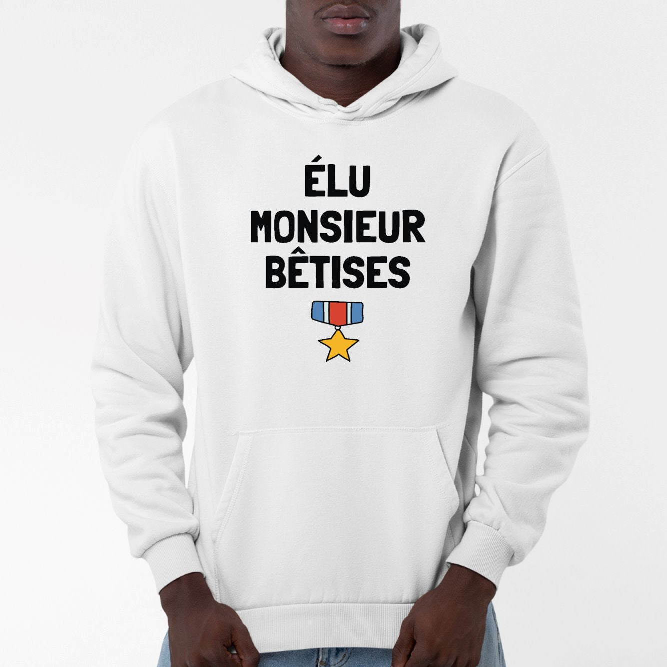 Sweat Capuche Adulte Élu monsieur bêtises Blanc