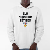 Sweat Capuche Adulte Élu monsieur bêtises Blanc