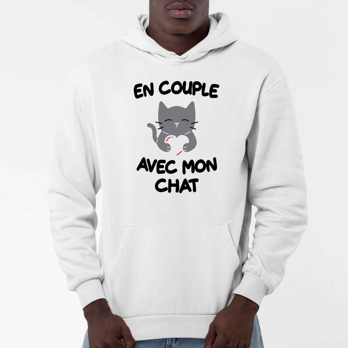 Sweat Capuche Adulte En couple avec mon chat Blanc