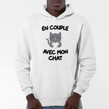 Sweat Capuche Adulte En couple avec mon chat Blanc