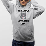 Sweat Capuche Adulte En couple avec mon chat Gris