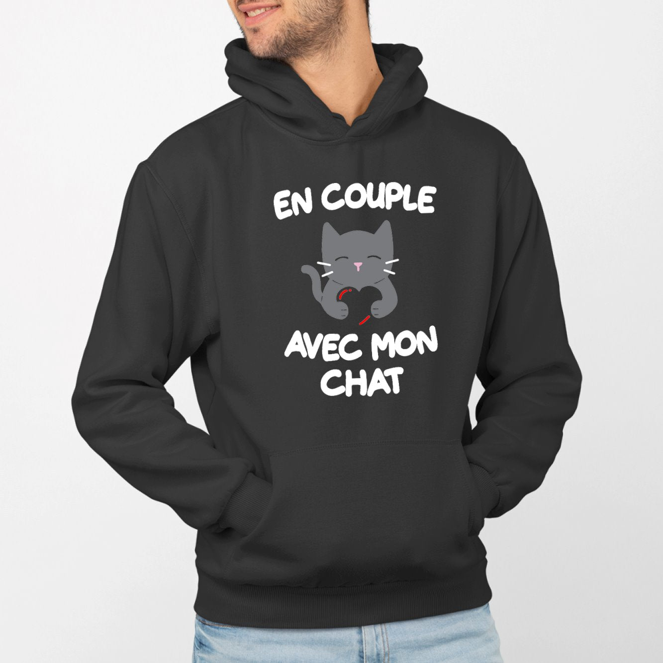 Sweat Capuche Adulte En couple avec mon chat Noir