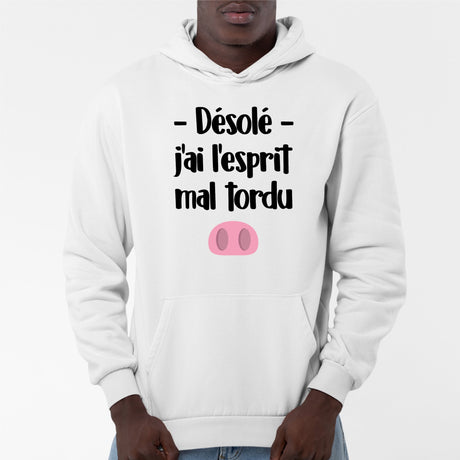 Sweat Capuche Adulte Esprit mal tordu Blanc