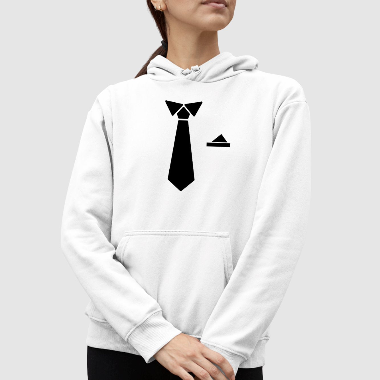 Sweat Capuche Adulte Fausse cravate Blanc