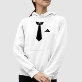 Sweat Capuche Adulte Fausse cravate Blanc