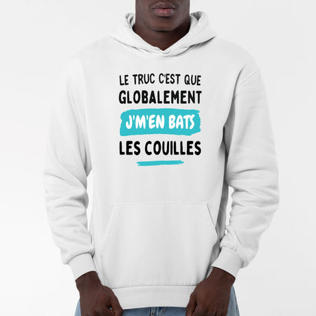 Sweat Capuche Adulte Globalement j'm'en bats les couilles Blanc