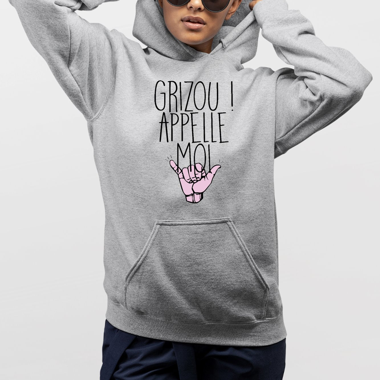 Sweat Capuche Adulte Grizou appelle moi Gris