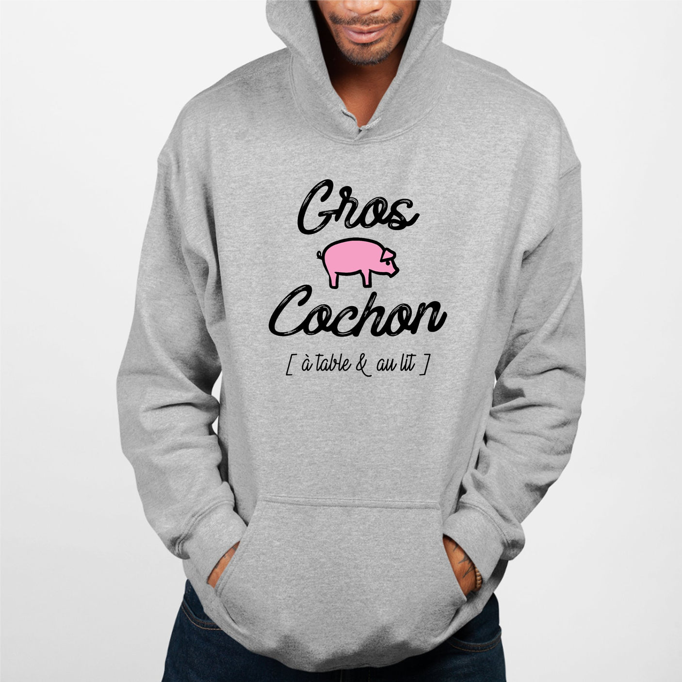 Sweat Capuche Adulte Gros cochon Gris