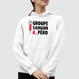 Sweat Capuche Adulte Groupe sanguin Apéro Blanc