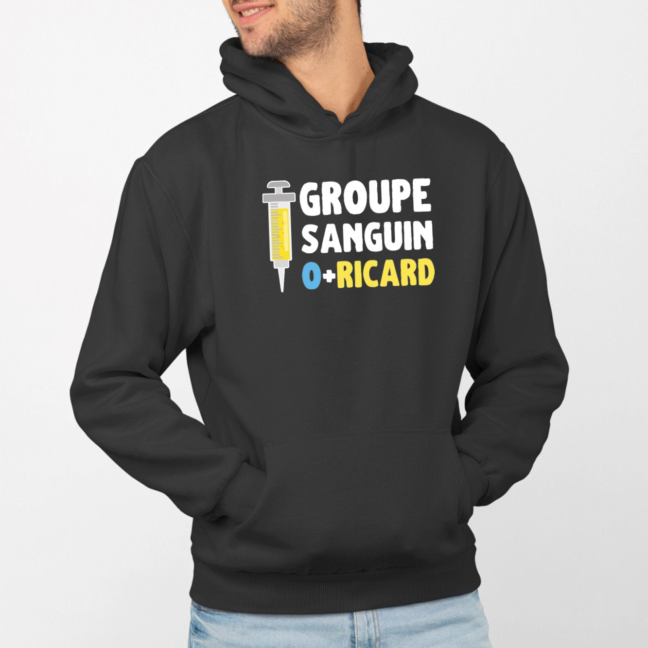 Sweat Capuche Adulte Groupe sanguin O + Ricard Noir