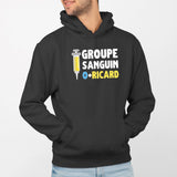 Sweat Capuche Adulte Groupe sanguin O + Ricard Noir