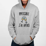 Sweat Capuche Adulte Impossible j'ai apéro Gris