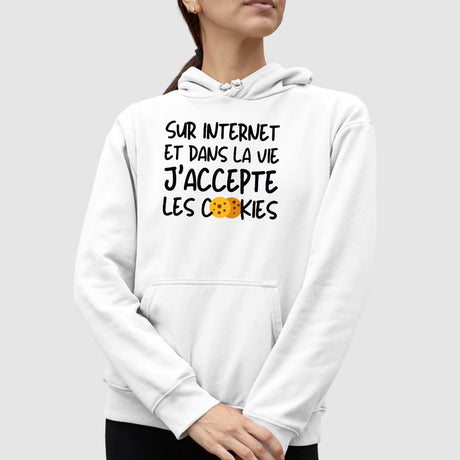 Sweat Capuche Adulte J'accepte les cookies Blanc