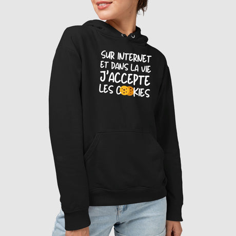 Sweat Capuche Adulte J'accepte les cookies Noir